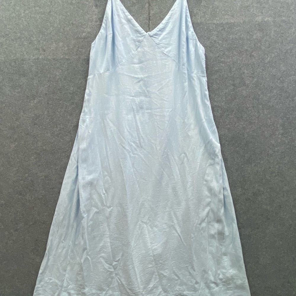 Free People Emmers Casual Boho Beachy Summer Linen Swingy Midi Dress Sky Blue L